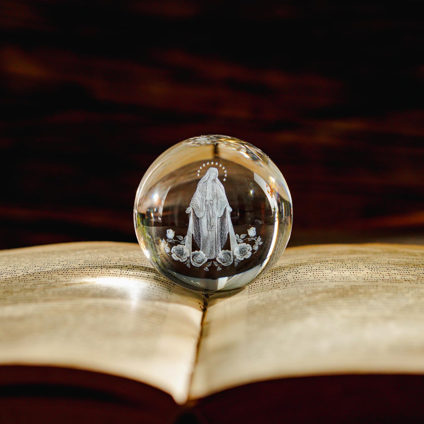 ZEERSHEE 60mm The Blessed Virgin Mary Crystal Ball 3D Laser Etched Our Lady of Guadalupe Glass Sphere Statue Mother Mary Christian Catholic Religious Easter Gifts