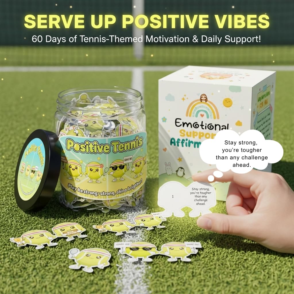 Positive Tennis Jar with 60 Affirmation Cards, Inspirational Tennis Gifts for Women and Men, Fun Motivation Jar for Tennis Lovers, Coach Appreciation Present, Cool Decor for Girls and Sports Fans