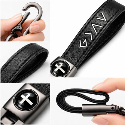 Christian Cross Leather Keychain, God Is Greater Than the Highs and Lows, Baptism Confirmation Graduation Gifts