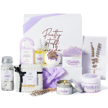 Mothers Day Gifts for Mom Spa Bath Gift Baskets Relaxing Spa Self Care for Women Her Sister Wife Bridal Shower Gifts Box Home Bath Care Package Thank You Birthday (Purple -Spa for Women)