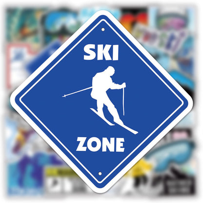 Winter Skiing Stickers Pack - 50 Colorful Ski Cartoon Stickers for Flasks, Laptops, Water Bottles, Cute Aesthetic Vinyl Waterproof Graffiti Decals for Kids, Teen Girls, Adults