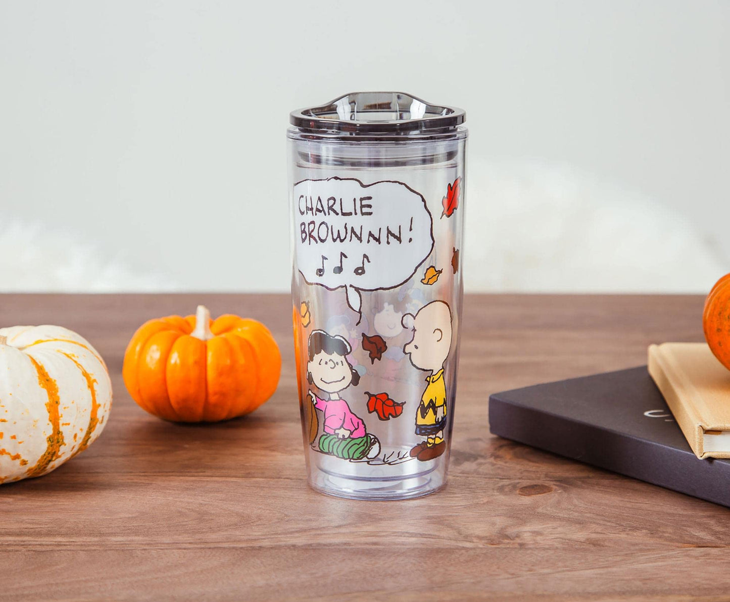 Silver Buffalo Peanuts Charley Brown Lucy Double Wall Travel Tumbler w/Slide Close Lid, 20 Ounces