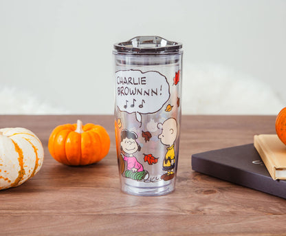 Silver Buffalo Peanuts Charley Brown Lucy Double Wall Travel Tumbler w/Slide Close Lid, 20 Ounces