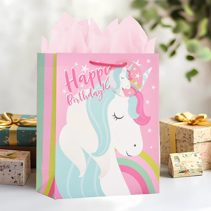 LEAYUGF 13" Large Birthday Gift Bag with Card and Tissue Paper For Birthday Party Anniversaries Supplies with Handles