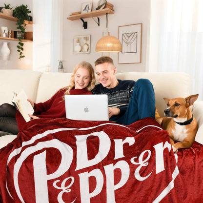 Dr Pepper Blanket (80” x 60”) XL – Ultra Soft Fleece Blanket for Room Decor Aesthetic - Red Throw Blanket for Couch, Bed & Travel | Home Decor, Funny for Soda Fans.