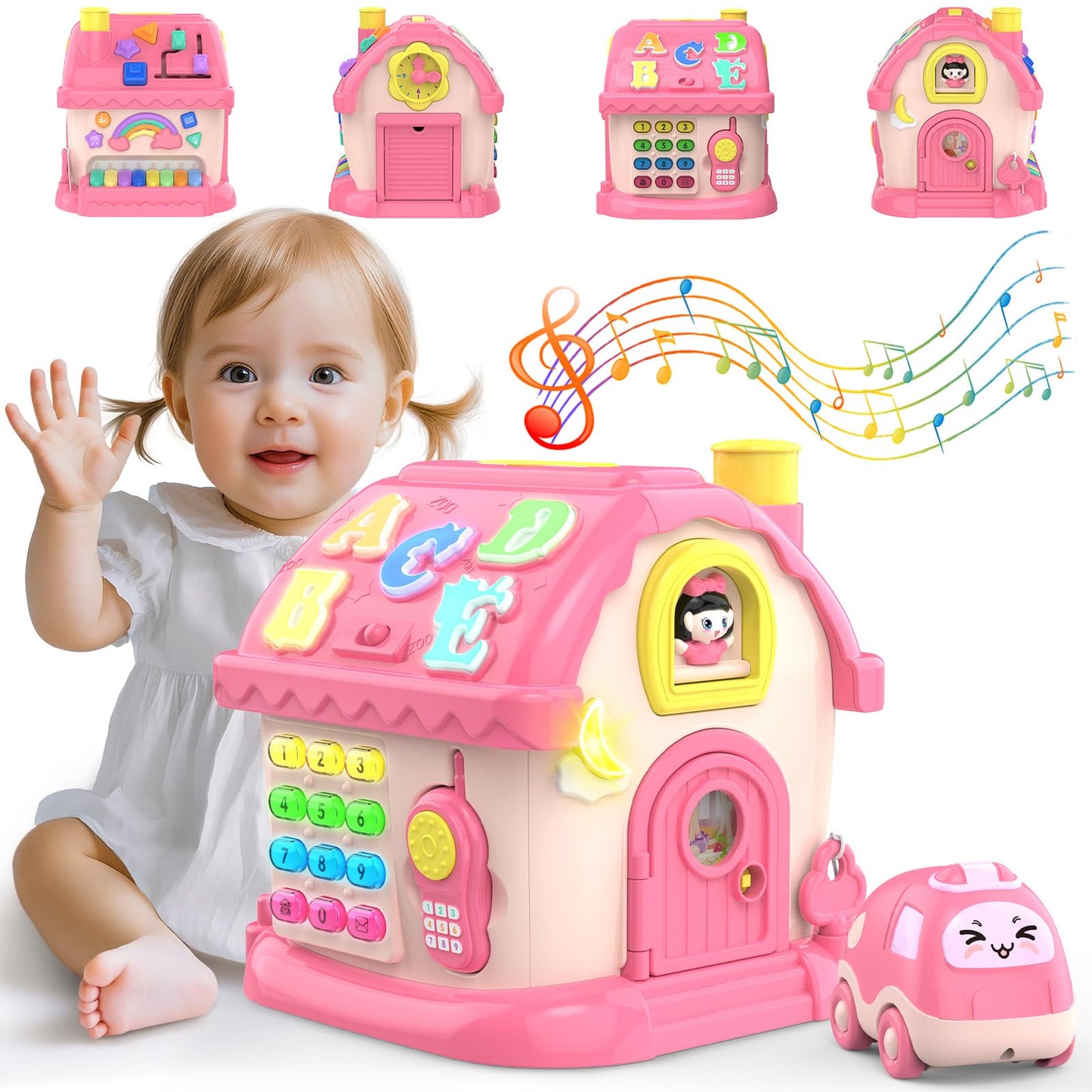 Toddler Toys for 1 Year Old Girl Gifts, 12-in-1 Montessori Musical House Toddler Learning Toys for 1-2, 1st First Birthday Gifts Baby Girl Boy Gift Toys 6-12 12-18 Months, Pink