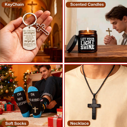 Christian Gifts For Men, Mens Easter Basket Stuffers, Catholic & Religious Gift For Men, God, Jesus, Faith Based Gifts With Prayer Jar, Bible Notebook, Encouragement Church Gifts For Pastor, Dad, Son