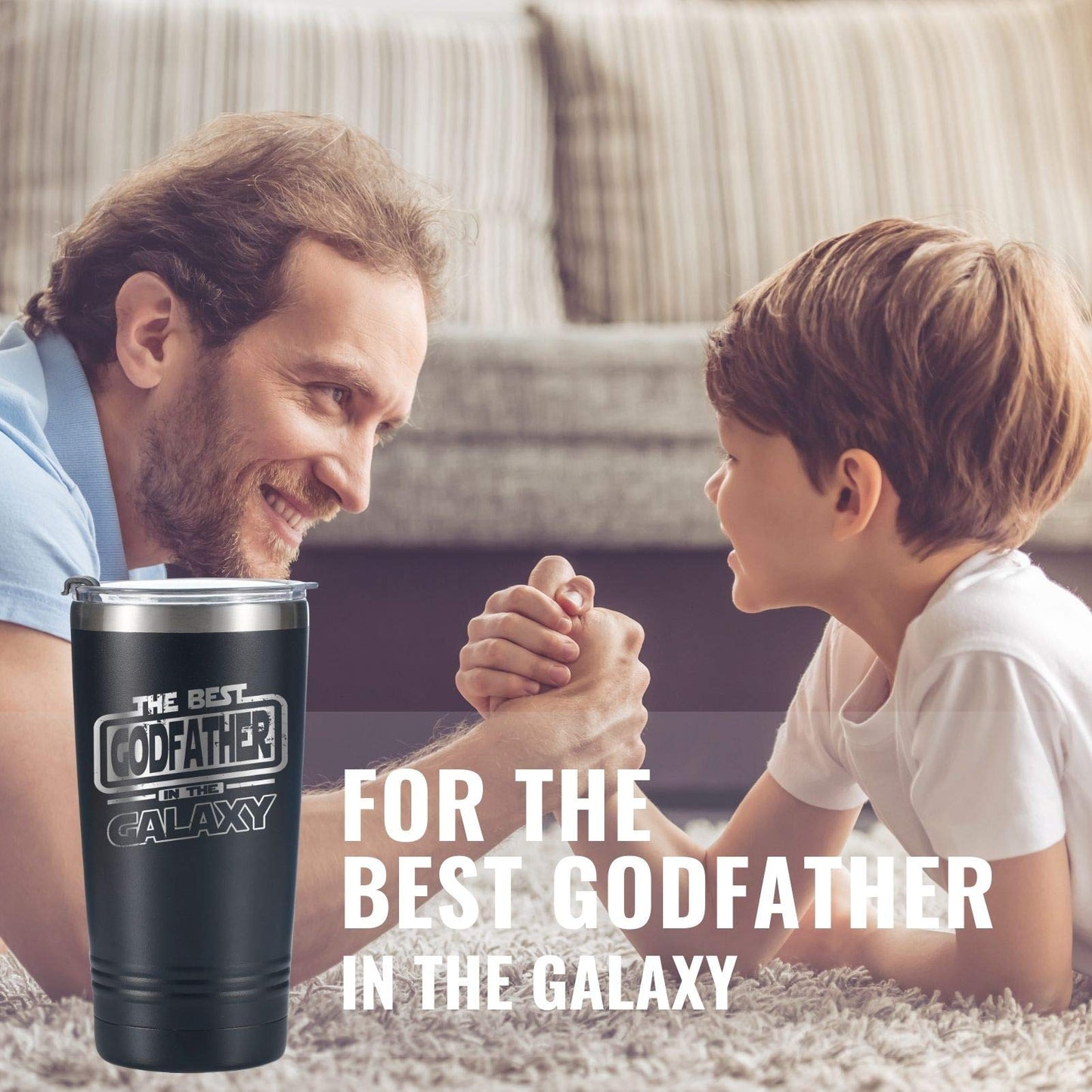 Onebttl Godfather Gifts, Funny Gift Idea for the Best Godfather for Christmas, Birthday, 20 oz Stainless Steel Insulated Travel Mug, Box and Greeting Card Included NEW