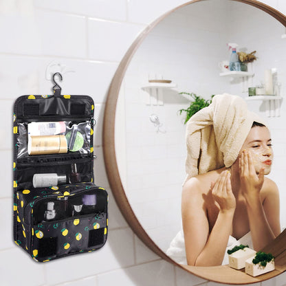 Pengxiaomei Hanging Toiletry Bag, Black Waterproof Cosmetic Bag Portable Lemon Makeup Pouch Travel Wash Bag with Handle for Kids Teen Girls Birthday Mothers Day Gifts