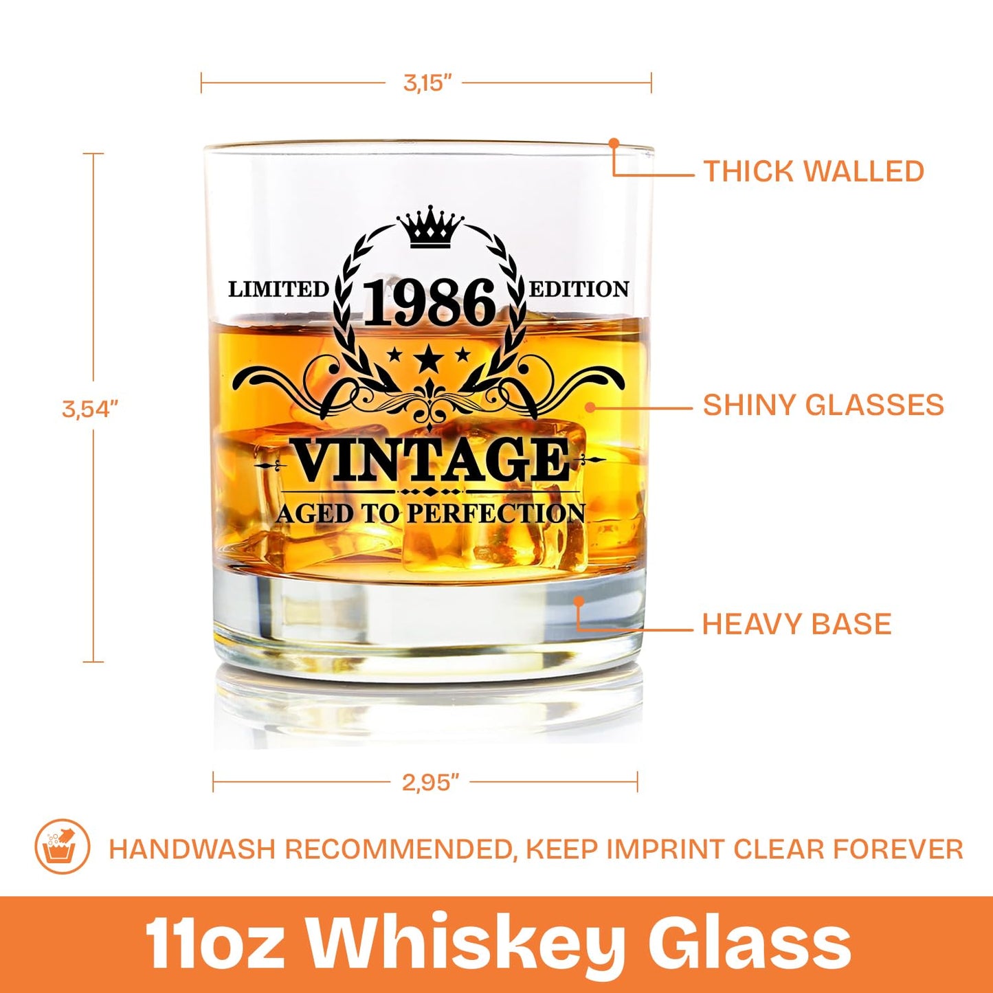 NewEleven 40th Birthday Gifts For Men - Vintage 1986 40th Birthday Gifts Men, Funny Gift For Him, Husband, Dad - Cool Whiskey Gift Idea From Her, Wife - Whiskey Glass