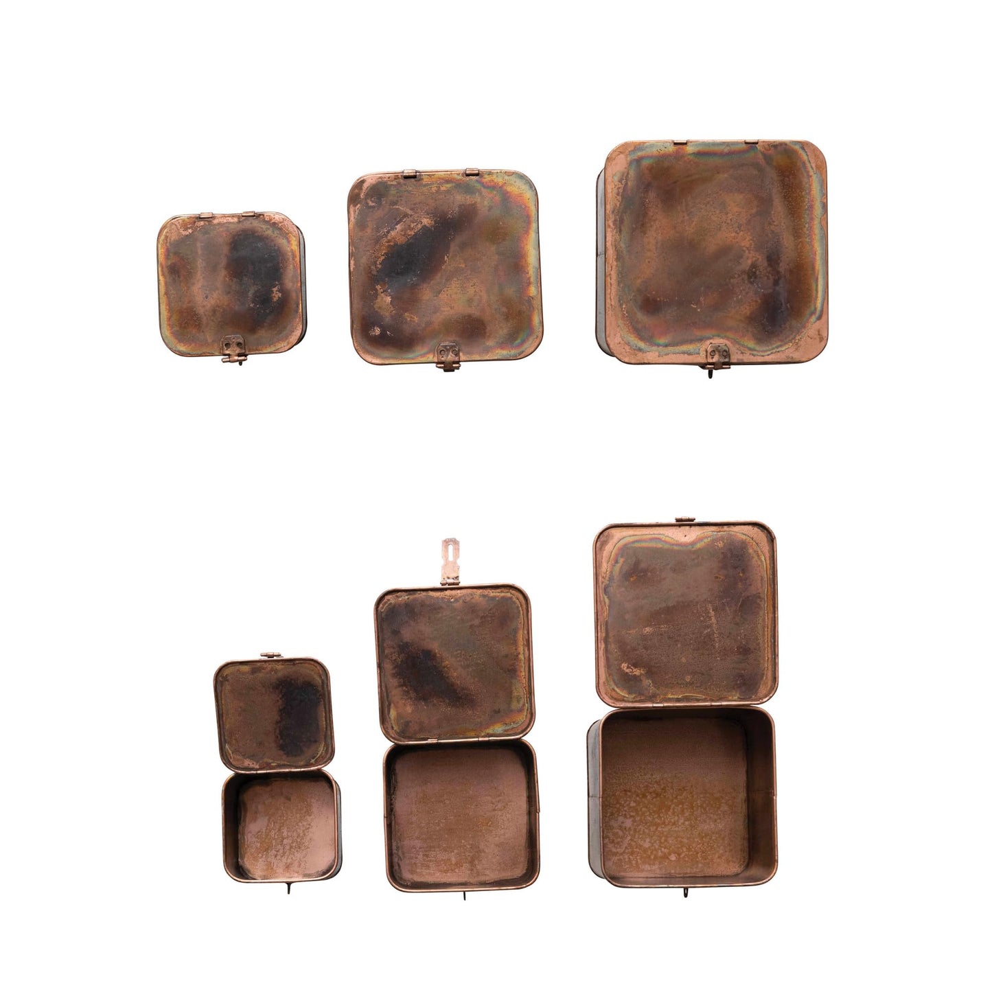 Creative Co-Op Decorative Metal Boxes with Lid, Burnt Copper Finish, Set of 3