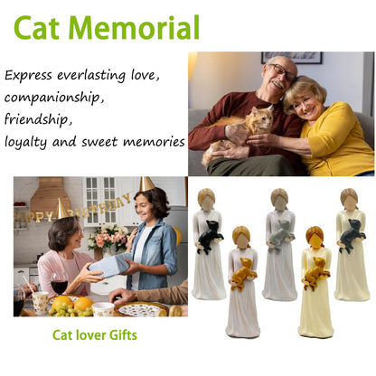Cat Memorial Gifts, Grey Cat Figurines Loss of Cats Sympathy Gift, Friendship Guardian Angel Statue Cats Remembrance Gifts for Women