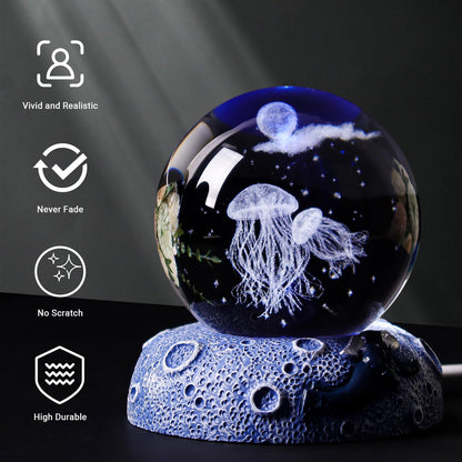 Jellyfish 3D Crystal Ball Decor Figurine, 2.4inch Oceans Glass Ball Gifts for Women, Home Decorative Sculpture Display Keepsakes for Marine Organism Lover