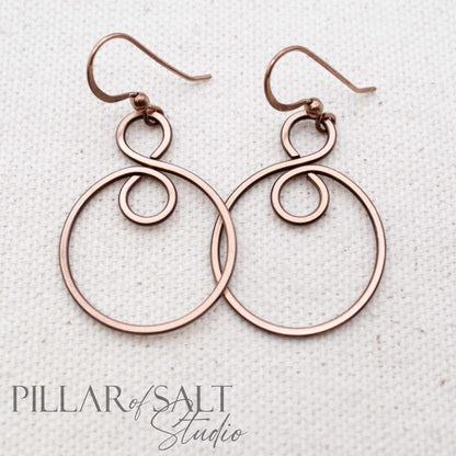 Pillar of Salt Studio Handcrafted Earrings Solid Copper Infinity Hoop Wire Wrapped Earrings (Antiqued Copper, Small, 1-1/4" drop)