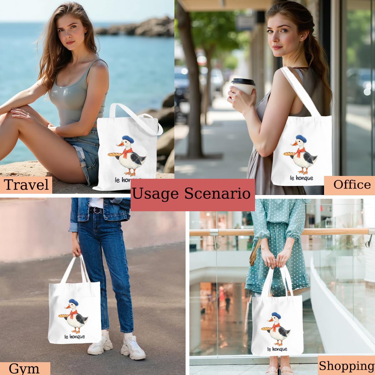 Funny Animal Tote Bag, Trendy Meme Large Capacity Reusable Grocery Bags, Travel Canvas Beach Bag Gifts for Women