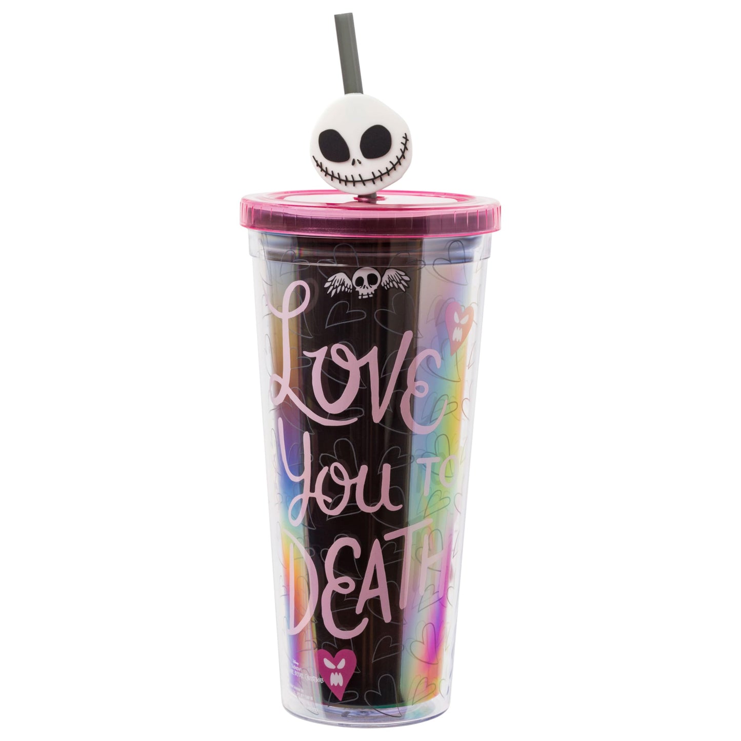 Silver Buffalo Disney The Nightmare Before Christmas Misfit Love Featuring Jack Skellington and Sally Plastic Cold Cup with Lid and Straw Topper, 24 Ounces
