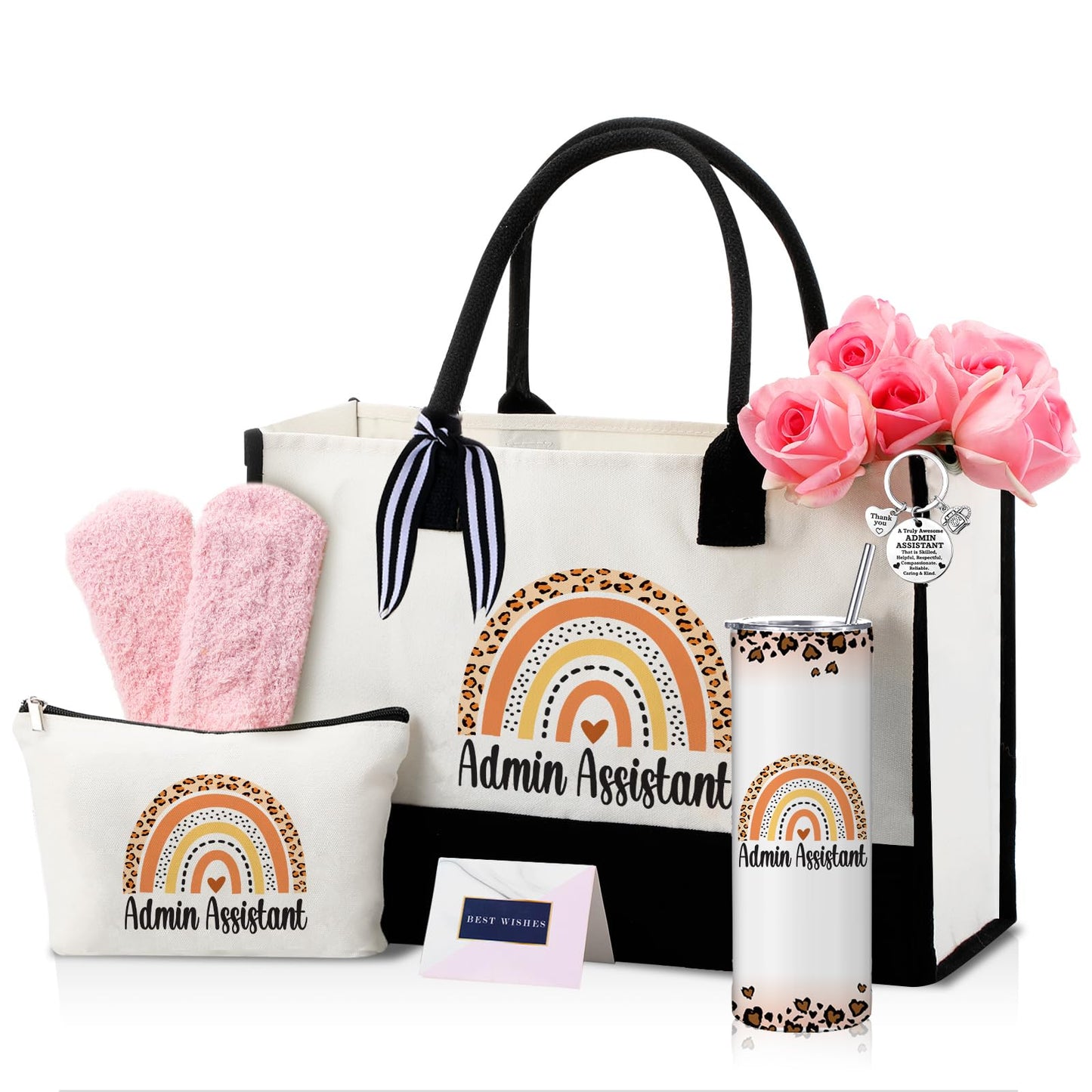 Geiserailie 8 Pcs Administrative Assistant Gifts for Women Including Large Tote Bag Cosmetic Bags Tumbler Cup Plush Socks Metal Keychain Card Administrative Professionals Day Gifts for Secretary Day