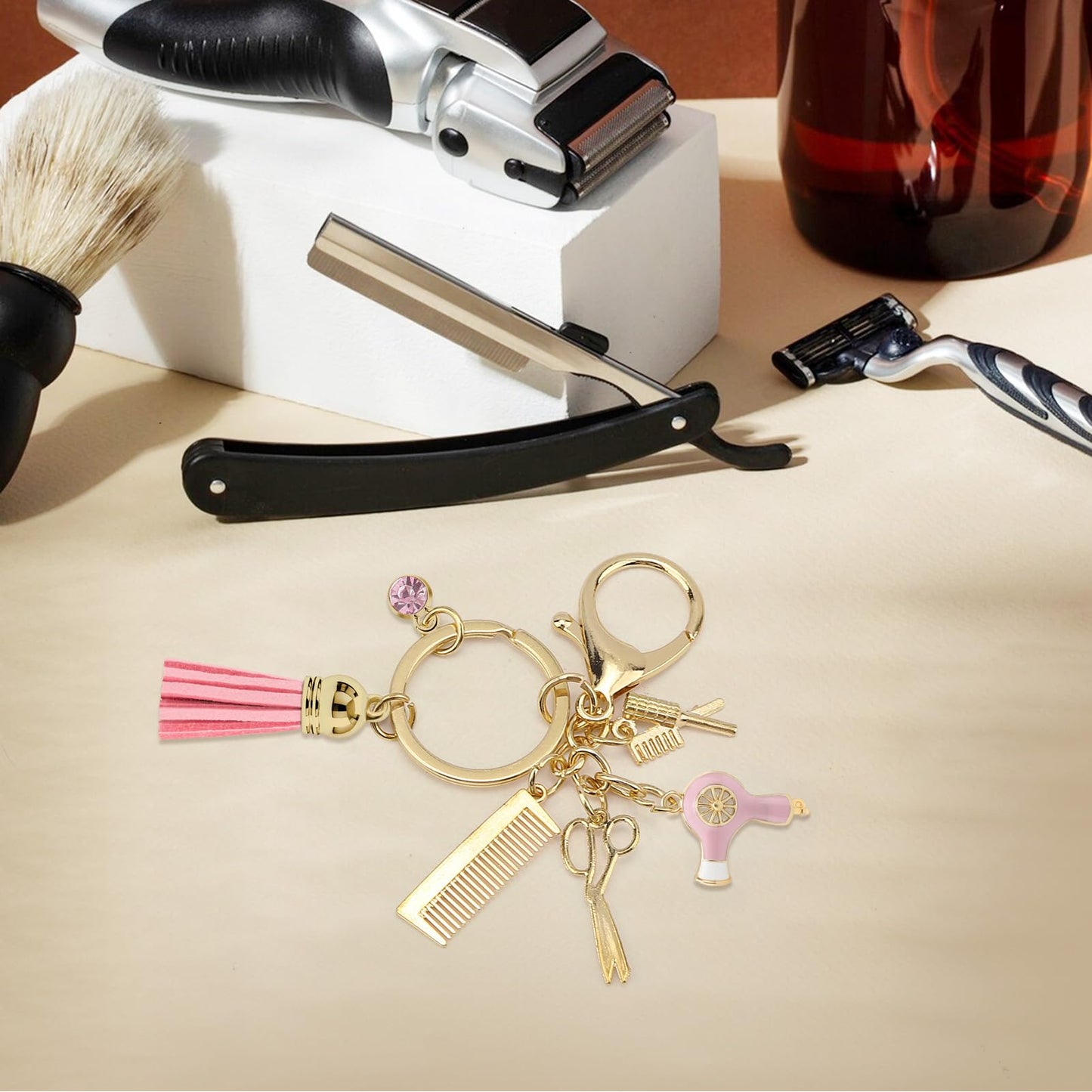 Ximalun Hairdresser Gifts Comb Scissors Charm Keychain with Tassel and Diamond Hair Stylist Barber Hairstylist Keychain Gifts