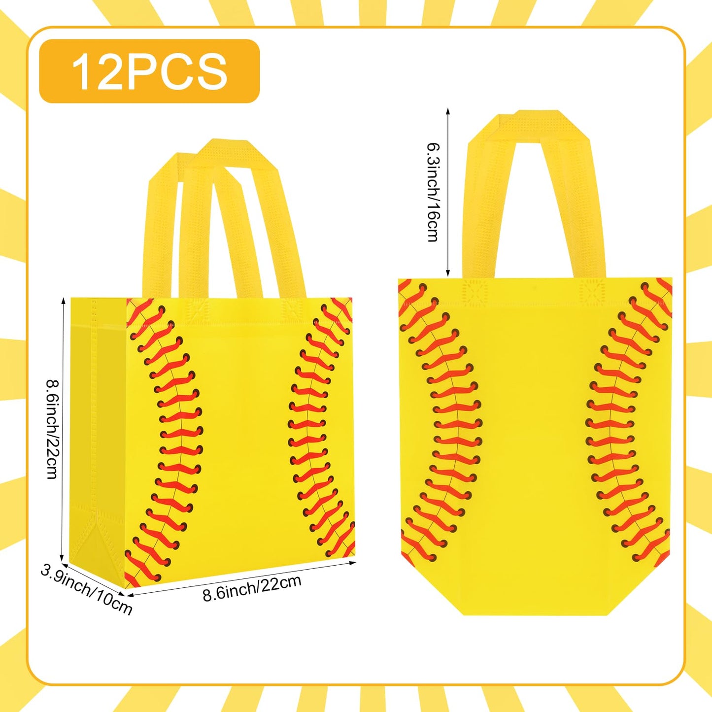 Hxezoc 12 Pieces Softball Gift Bags with Handle, Reusable Non Woven Treat Goodie Bag Sport Favor Bags For Softball Theme Birthday Party Decoration Supplies