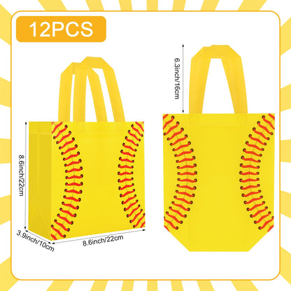 Hxezoc 12 Pieces Softball Gift Bags with Handle, Reusable Non Woven Treat Goodie Bag Sport Favor Bags For Softball Theme Birthday Party Decoration Supplies