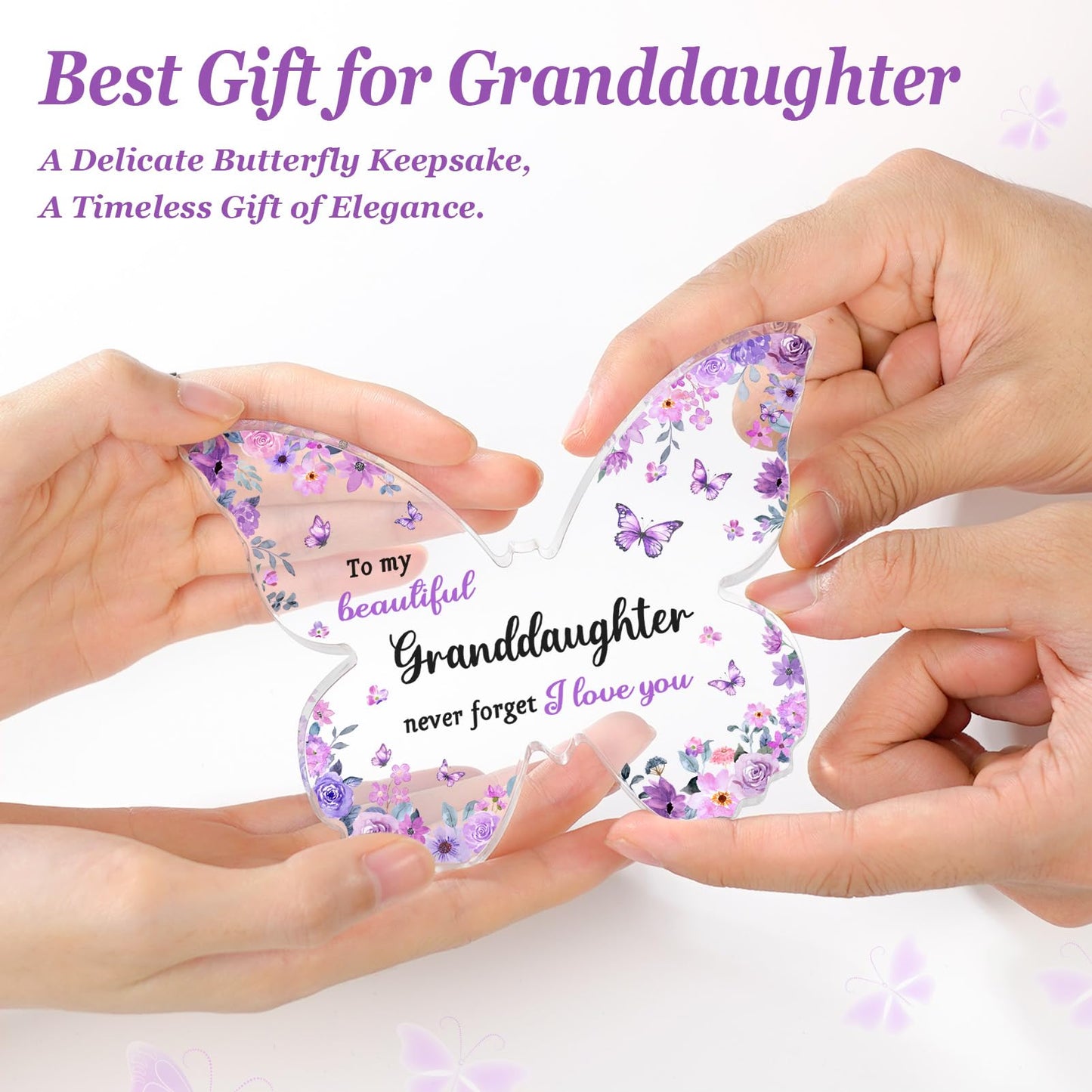 Granddaughter Gifts from Grandma Grandpa - Unique Purple Butterfly Acrylic Plaque Desk Decor - Mothers Day Christmas Valentines Day Graduation Gift for Granddaughter - 5 x 3.8 x 0.5 inches