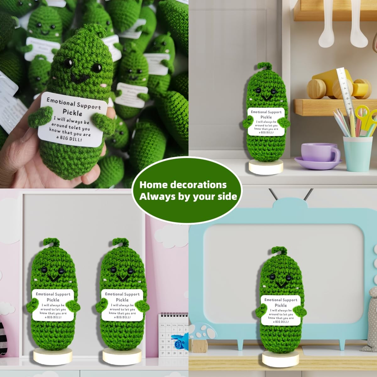 Handmade Cucumber Crochet Doll - Emotional Support Pickle Gift with Card,Cute Knitted Funny Support Potato Inspirational Birthday Gifts Mothers Day Present for Women Teens Gifts (Emotional Pickle)