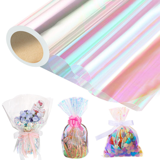 woric 82 Ft X 17 In Cellophane Wrap for Gift Baskets Iridescent Cellophane Wrap Roll Gift Basket Wrapping Plastic for Graduation Gifts Stuffers Treats Party Favor Birthday Wedding Crafts