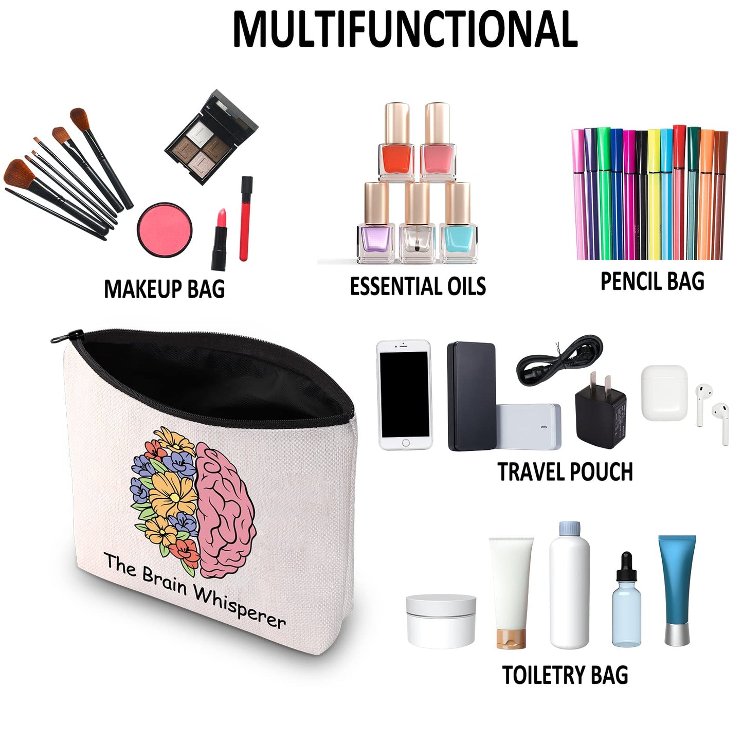 G2TUP Neuroscience Gift The Brain Whisperer Makeup Bag Neuroscience Cosmetic Bag Neuroscientist Science Gift Neurology Nurse Zipper Travel Pouch (The Brain Whisperer White Bag)
