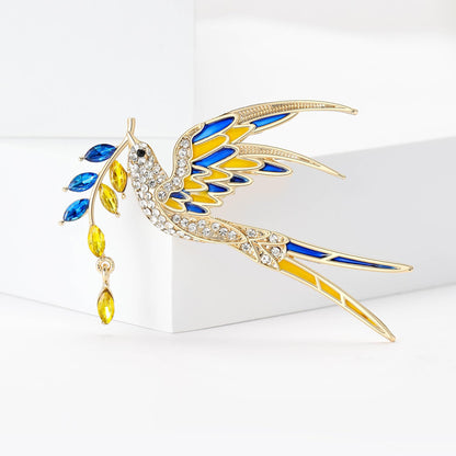 Peace Dove Brooch for Women Shiny Rhinestone Ukrainian Ear of Wheat Pin Animal Corsage Jewelry Gift