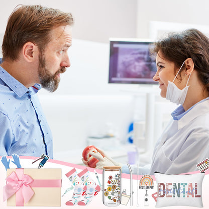 Skylety 5 Pcs Dental Assistant Gifts Women Dentist Gift 16oz Cup Socks Cosmetic Bag Badge Holder Dental Hygienist Appreciation Gift Box for Dentals Assistant Accessories Birthday Graduation