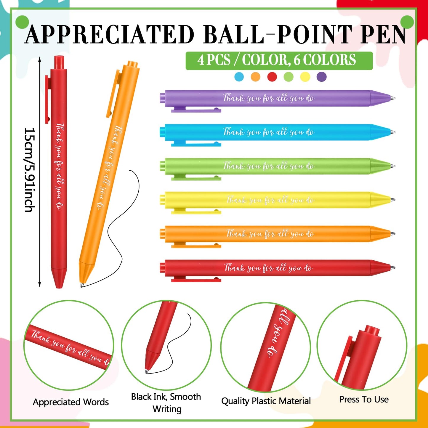 72 Pcs Teacher Appreciation Gifts Bulk End of the Year Teacher Gifts with Acrylic Rainbow Keychain Ballpoint Pen Thank You Cards for Teachers Office