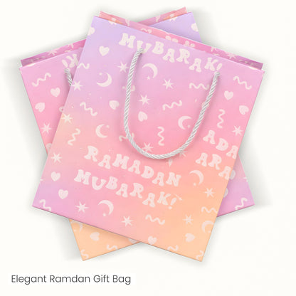 The Ramadan Edit Ramadan Mubarak Gift Bag – Eid Mubarak Gift Bag – Premium Pastel Gradient Paper Gift Bag with Rope Handles – Moon & Star Design – 9.5" x 8" x 4" (Single Bag)