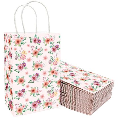 Fancy Land Floral Gift Bags with Handles Spring Paper Party Favor Bag for Wedding Birthday Bridal Baby Shower 24 Pack