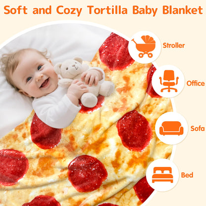CASOFU Baby Pizzas Swaddle Blanket, Funny Blankets Gag Gifts for Baby Shower Boy Girl Toddler Newborn, 285 GSM Soft Flannel Food Novelty Blanket White Elephant Gifts for Toddler (Flaming, 36 inches)