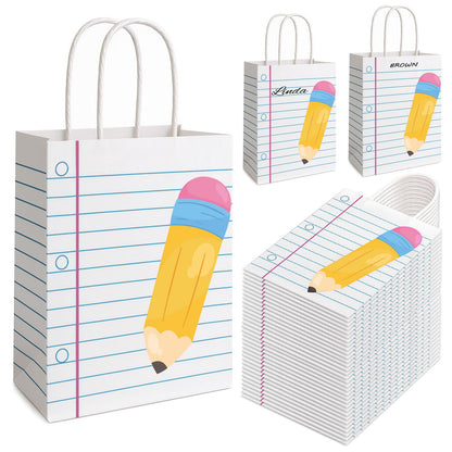 FOGWOWO 36Pcs Back to School Gift Bags Teacher Gift Bags Bulk School Gifts Bag with Handles,Pencil Notebook Line Teacher Appreciation Gifts End of Year Teacher Gifts Bags for Graduation Retirement Wrapping Supplies