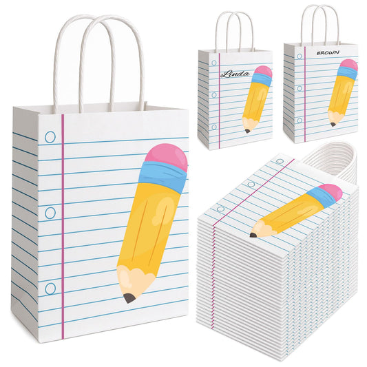 FOGWOWO 36Pcs Back to School Gift Bags Teacher Gift Bags Bulk School Gifts Bag with Handles,Pencil Notebook Line Teacher Appreciation Gifts End of Year Teacher Gifts Bags for Graduation Retirement Wrapping Supplies
