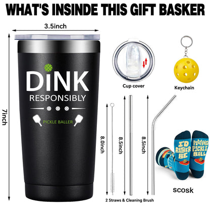 Fufandi Pickleball Gifts for Men Women - Pickle Ball Dink Responsibly - Christmas, Birthday Gifts for Pickleball Lovers Player Coach - Tumbler Cup 20oz