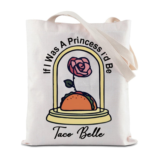 ZJXHPO Taco Belle Tote Bag If I Was A Princess I'd Be Taco Belle Reusable Grocery Shopping Bag Taco Lover Gift