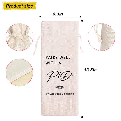 Maydvdv Pairs Well With A PHD | Graduation Wine Bag | PHD Graduation Gift | Funny Graduation Gift | Gift for Her | Gift for Him | Congrats Grad | Graduation Party Favors | Class of 2026