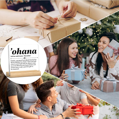 Ohana Definition Decor, Hawaii Gift for Women Men, Friendship Gifts for Friends, Birthday Christmas Gifts for Dad Mom Colleagues, Ohana Means Family Acrylic Desk Sign Decor (4 x 4 Inches)