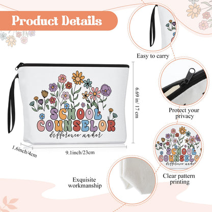 Kacctyen School Counselor Gift for Women School Counselor Makeup Bag with Keychain 17 oz Glass Cup with Lid and Straw Appreciation Gifts