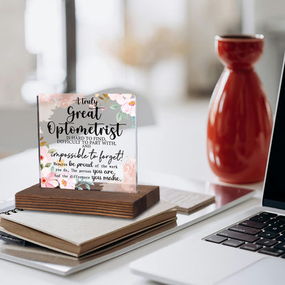 Optometrist Appreciation Gift, Floral Acrylic Desk Sign with Inspirational Thank You Quote, Rustic Wood Base Decor for Eye Doctor Graduation, Retirement or Office Display KAC205