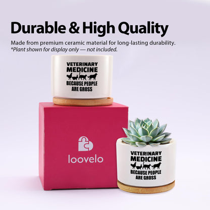 Veterinary Medicine Because People Are Gross Veterinarian Gifts Ceramic Succulent Plant Pot with Bamboo Tray Round Gift To Vet Animal Doctor Pet Lover Home Decor Plant Lover 3.5 Inch White (No Plants)