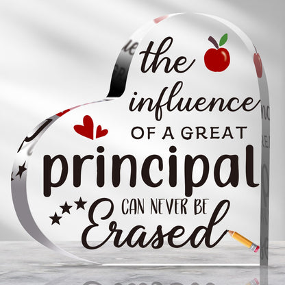 Yousoontic School Principal Appreciation Gifts for Men Women Clear Heart Acrylic Sign for Principal Holiday Present School Retirement Farewell Birthday Graduation Gifts(Influence)