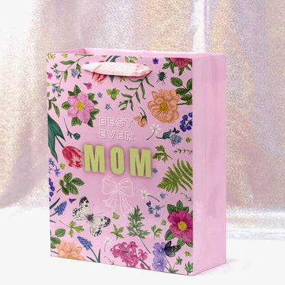 2 Pack 13" Large Mother Day Gift Bags with Handles, Pink Floral Gift Bags with Tissue Paper & Cards for Mom Grandma Women Holiday Birthday Mothers Day Gift Bags