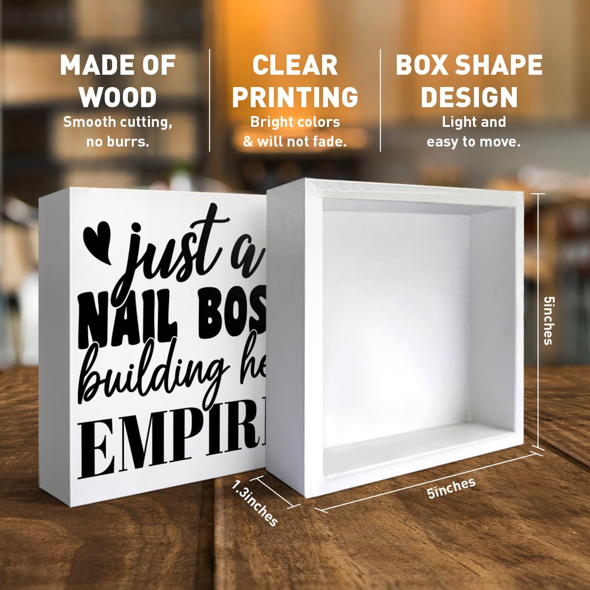 Nail Tech Gifts for Women, Nail Artist Technician Manicurist Christmas Birthday Gift Nail Salon Room Desk Decor, Just a Nail Boss Building Her Empire, Wooden Box Sign