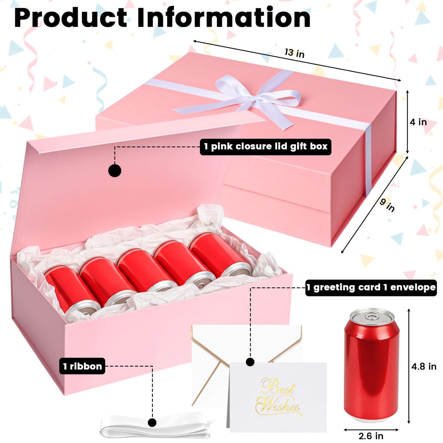 VGOODALL Pink Gift Box, 13x9x4 Inches Gift Boxes for Presents With Lids and Magnetic Closure Collapsible for Mother's Day, Bridesmaid Proposal, Weddings, Anniversary Present