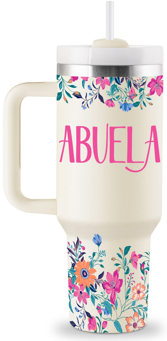 ROSTANTEN Abuela Gifts - Abuela Birthday Gifts in Spanish from Grandkids - Regalos Para Abuela - Abuela Mothers Day Gift - 40oz Travel Cup Insulated Tumbler with Lid & Straw