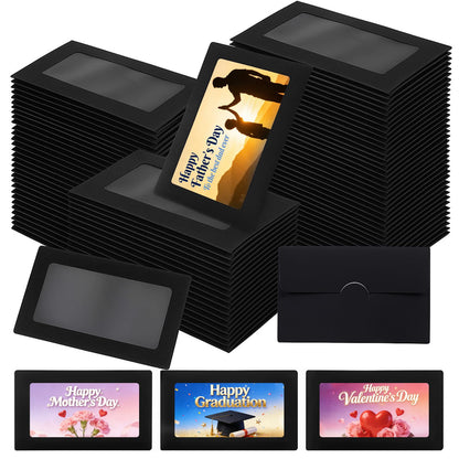 300Pcs Gift Card Envelopes, 3.9'' x 2.4" Black Gift Card Sleeves Bulk with Window, Mini Envelopes Sleeves for Father's Day, Graduation Season