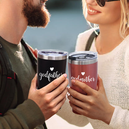 LiqCool Godparents Proposal Gift, Godmother & Godfather 20Oz Tumbler with Keychain & Gift Box Set, Baptism & Christmas(Black & Rose Gold)